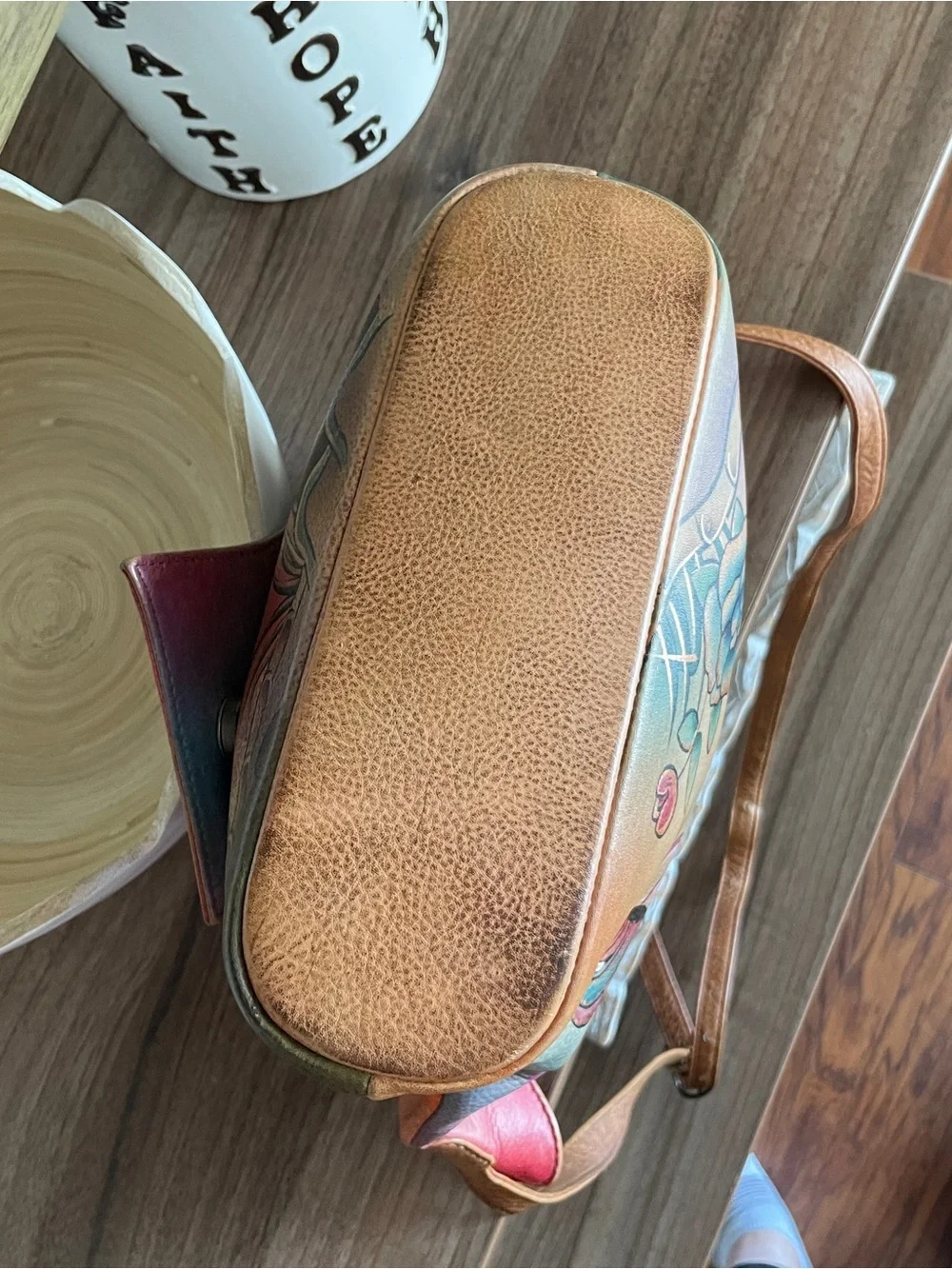 Anuschka Hand-Painted Floral & Butterfly Shoulder Bag